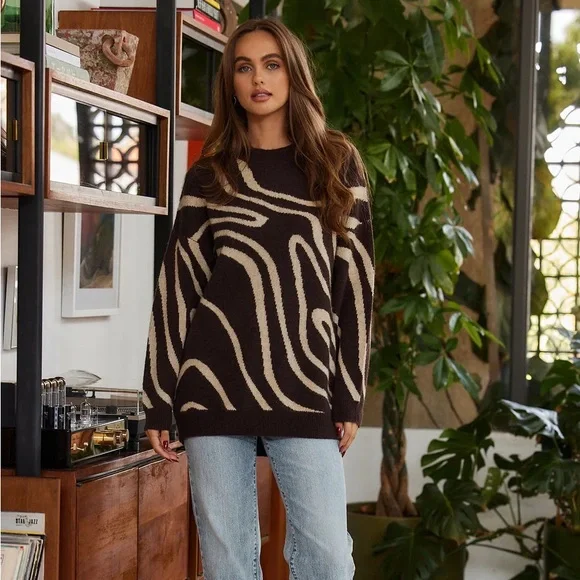 12th Tribe Sweaters 2th Tribe Montclair Brown Abstract Sweater
